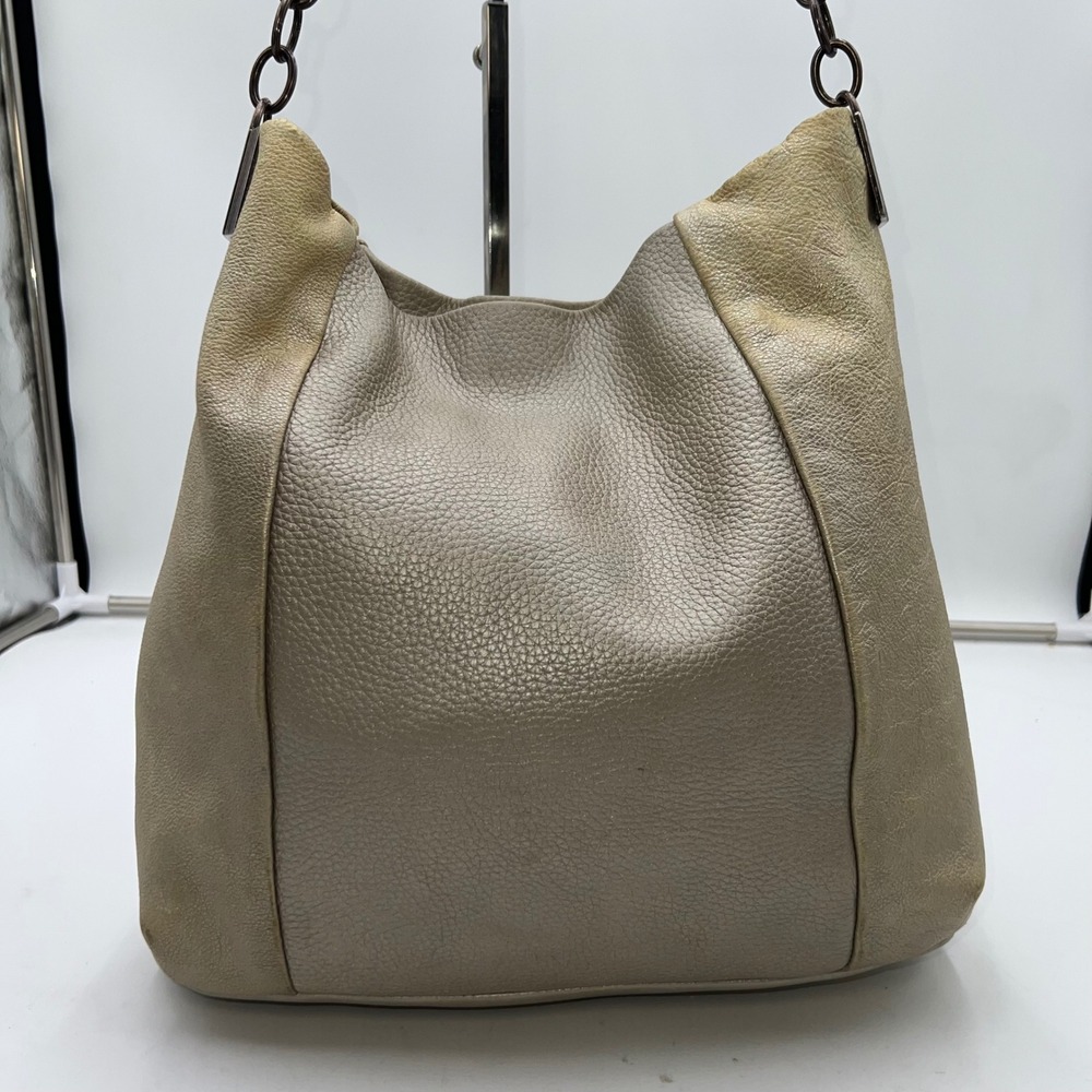 Brighton Metallic Beige Leather Hobo Shoulder Bag Chain Braided Strap Purse - Picture 3 of 10